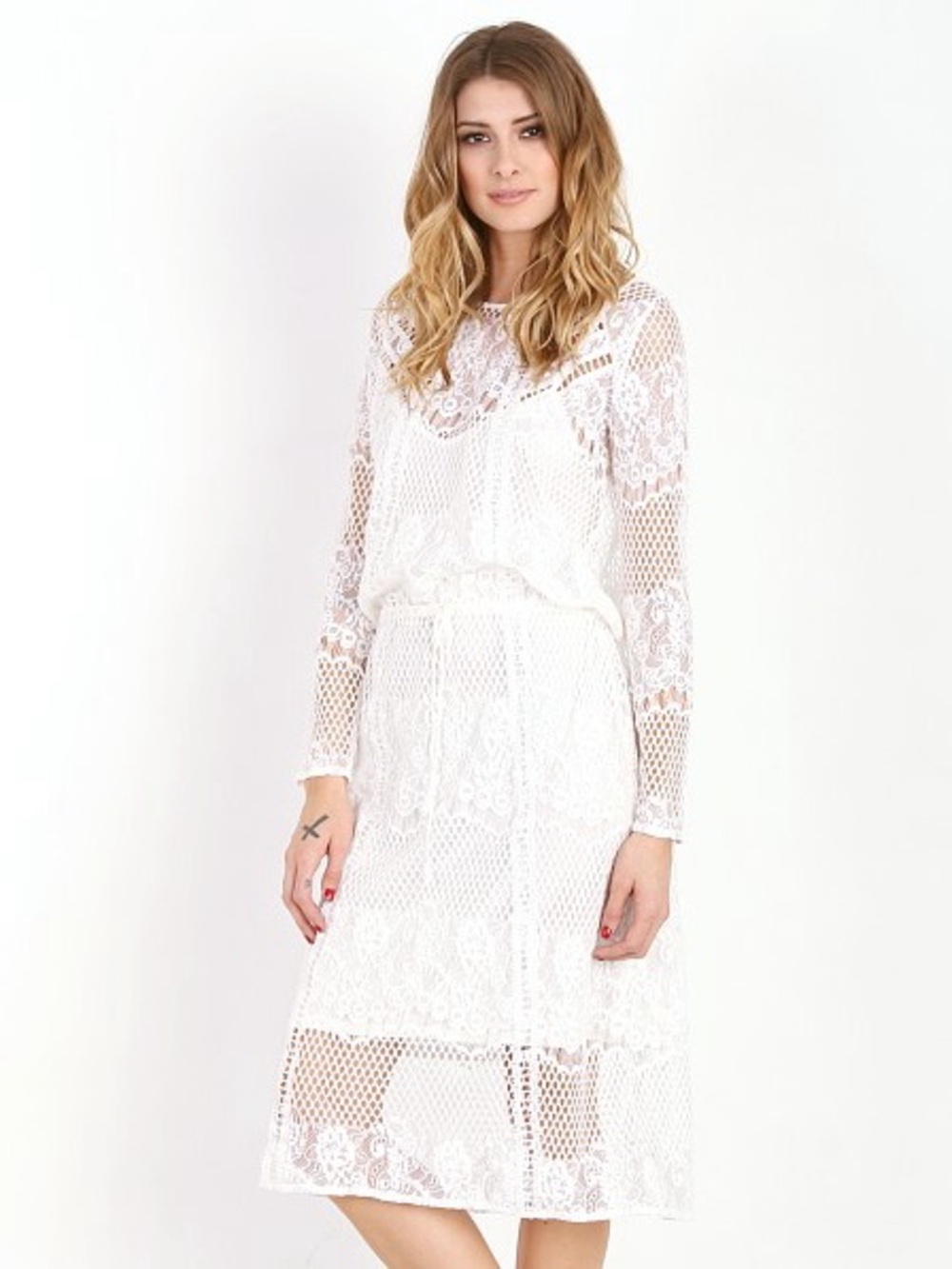 Free People White Luna Lace Midi Dress L (fits more like M)